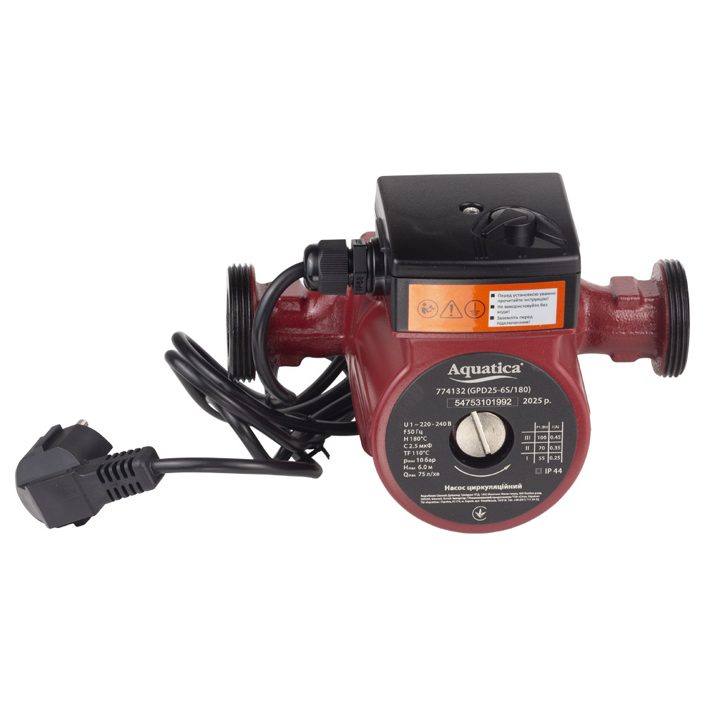 Насос циркуляційний Aquatica 100Вт Hmax 6м Qmax 75л/хв Ø1 1/2" 180 мм + гайки Ø1"