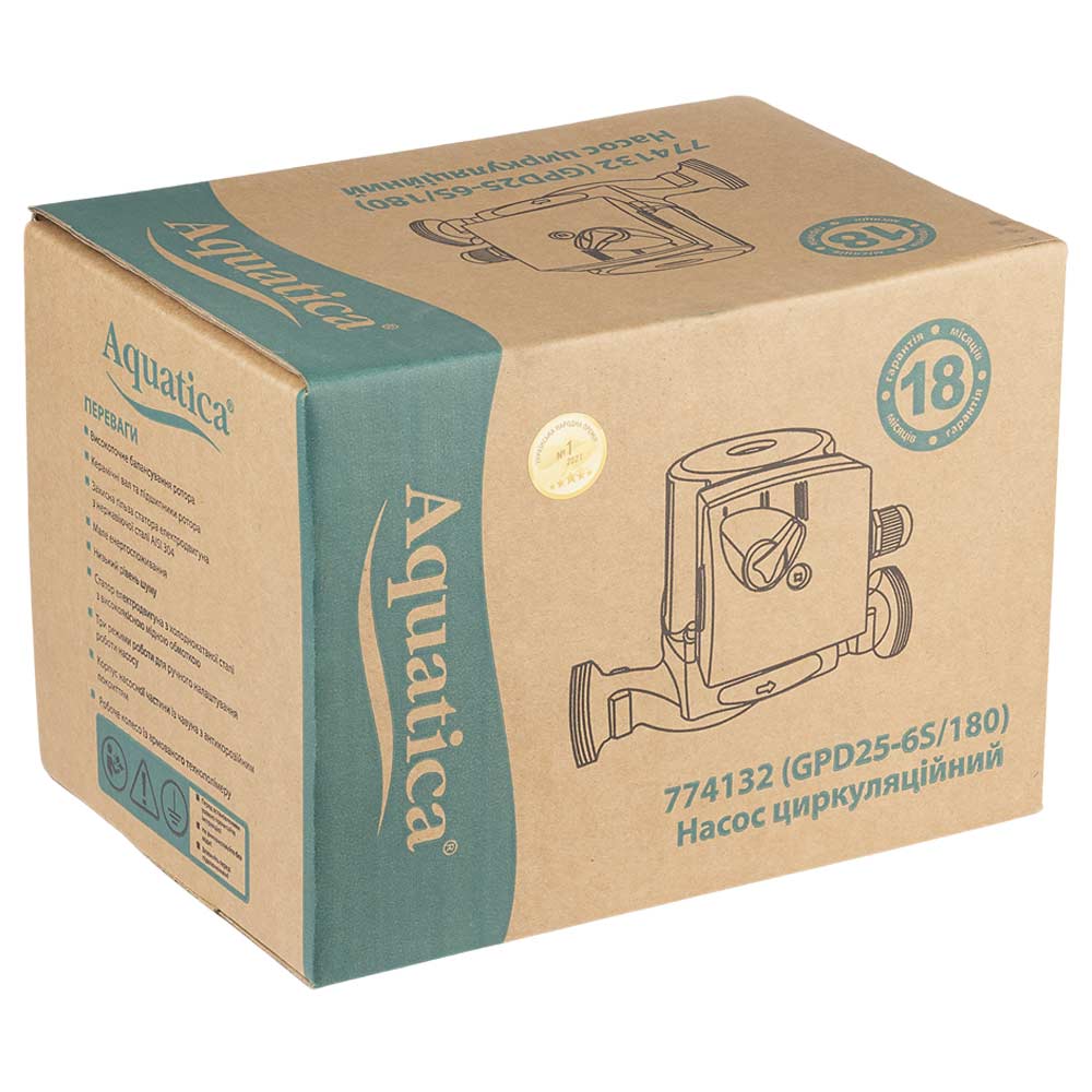 Насос циркуляційний Aquatica 100Вт Hmax 6м Qmax 75л/хв Ø1 1/2" 180 мм + гайки Ø1"