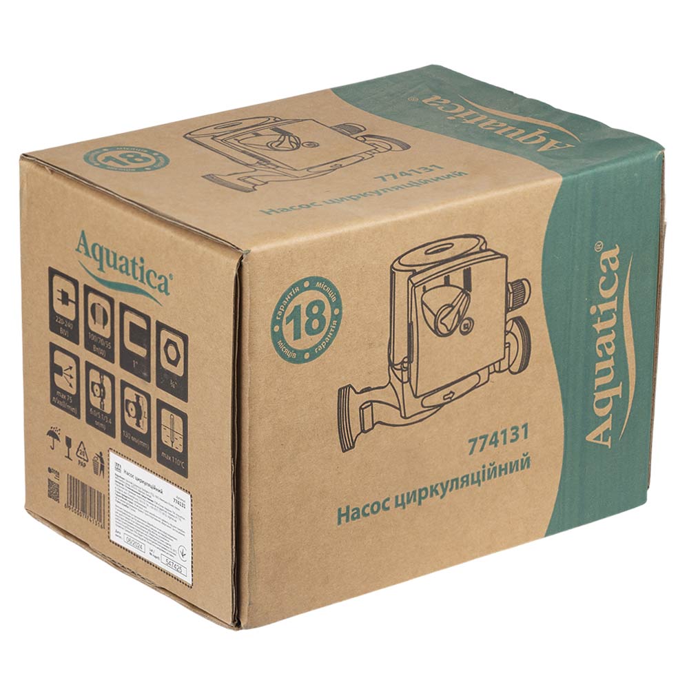 Насос циркуляционный Aquatica 100Вт Hmax 6м Qmax 75л/мин Ø1" 130 мм + гайки Ø3/4"