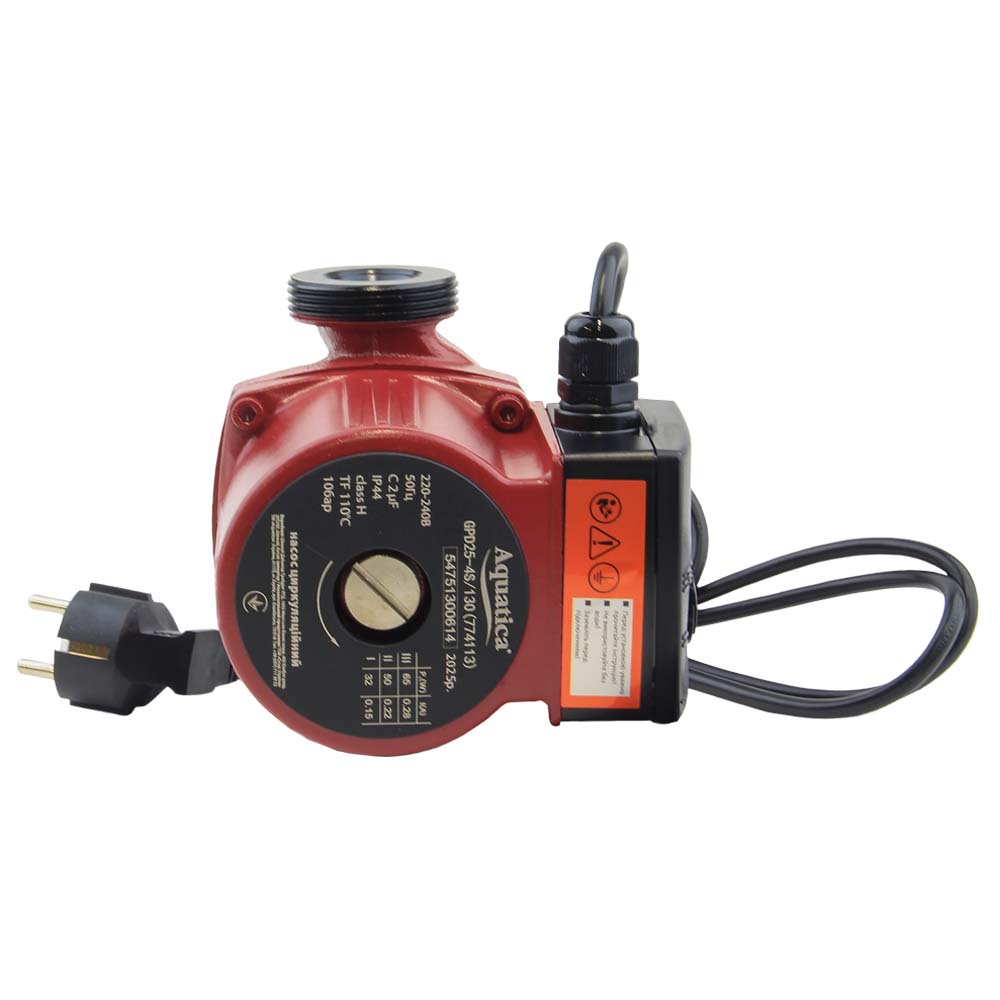 Насос циркуляционный Aquatica 65Вт Hmax 4м Qmax 63л/мин Ø1 1/2" 130 мм + гайки Ø1"