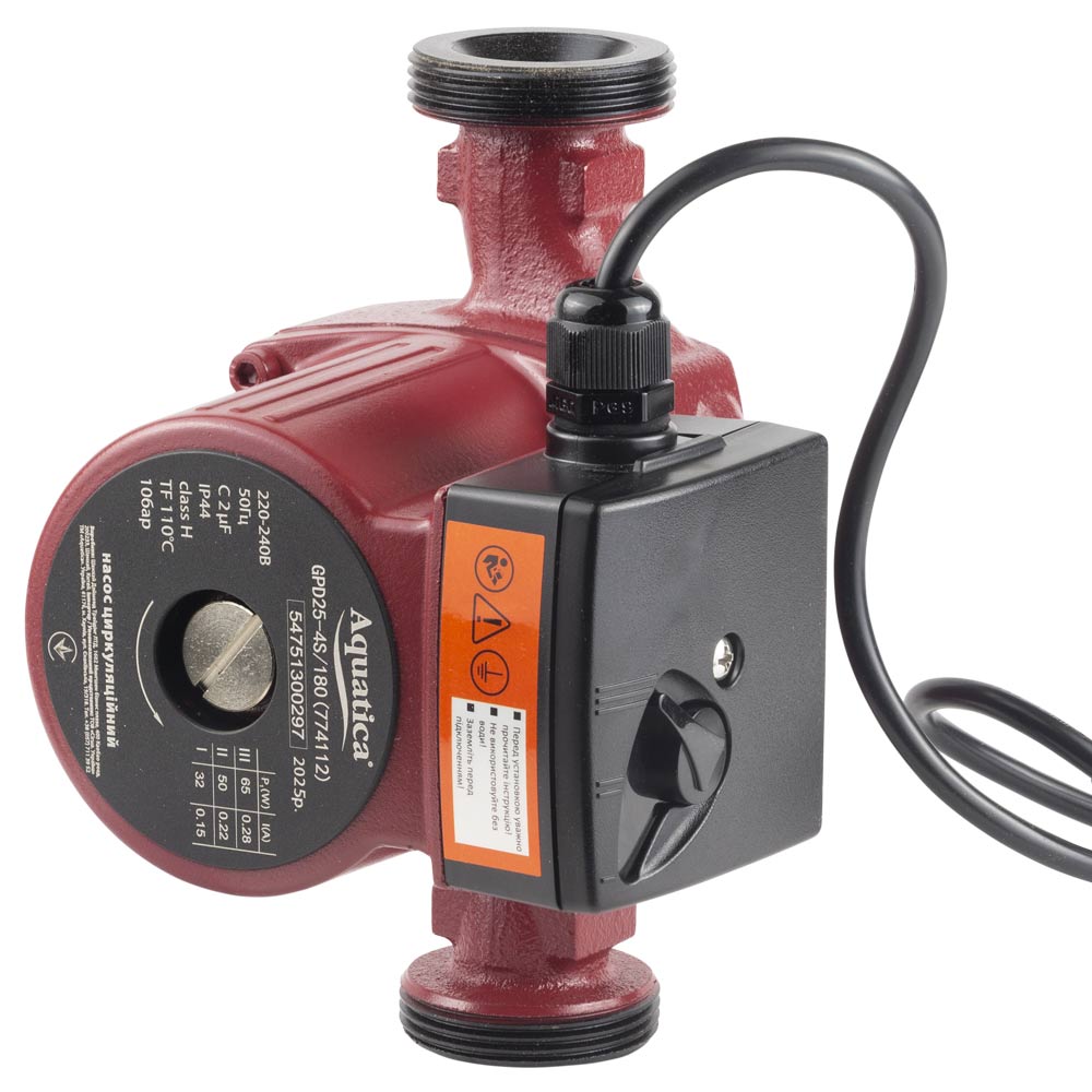 Насос циркуляционный Aquatica 65Вт Hmax 4м Qmax 63л/мин Ø1 1/2" 180 мм + гайки Ø1"