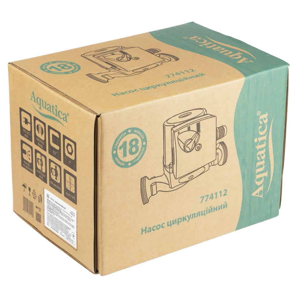 Насос циркуляционный Aquatica 65Вт Hmax 4м Qmax 63л/мин Ø1 1/2" 180 мм + гайки Ø1"