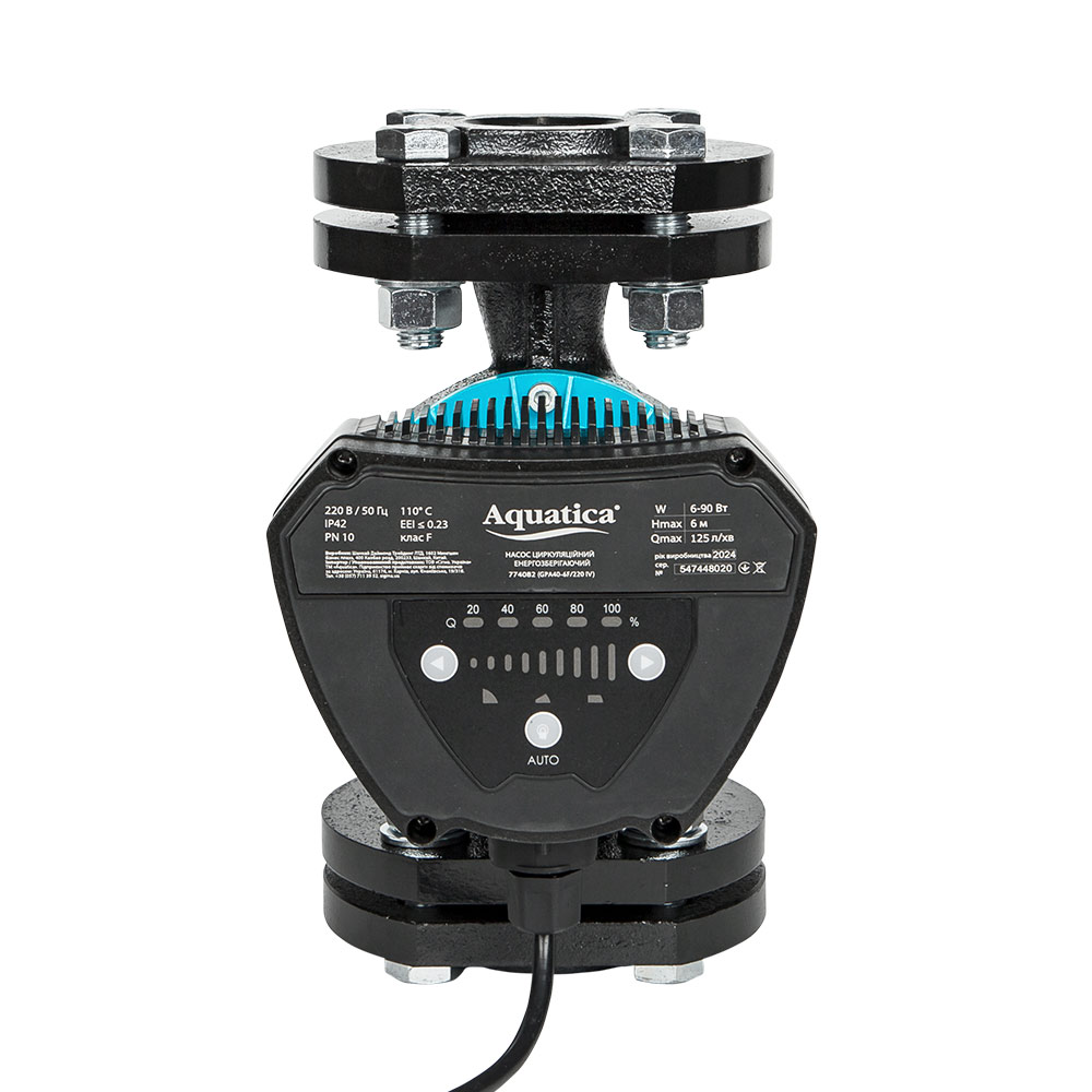 Насос циркуляционный Aquatica энергосберегающий фланцевый 6-90Вт Hmax 6м Qmax 125л/мин DN40 220 мм + ответный фланец GPA40-6F/220 IV