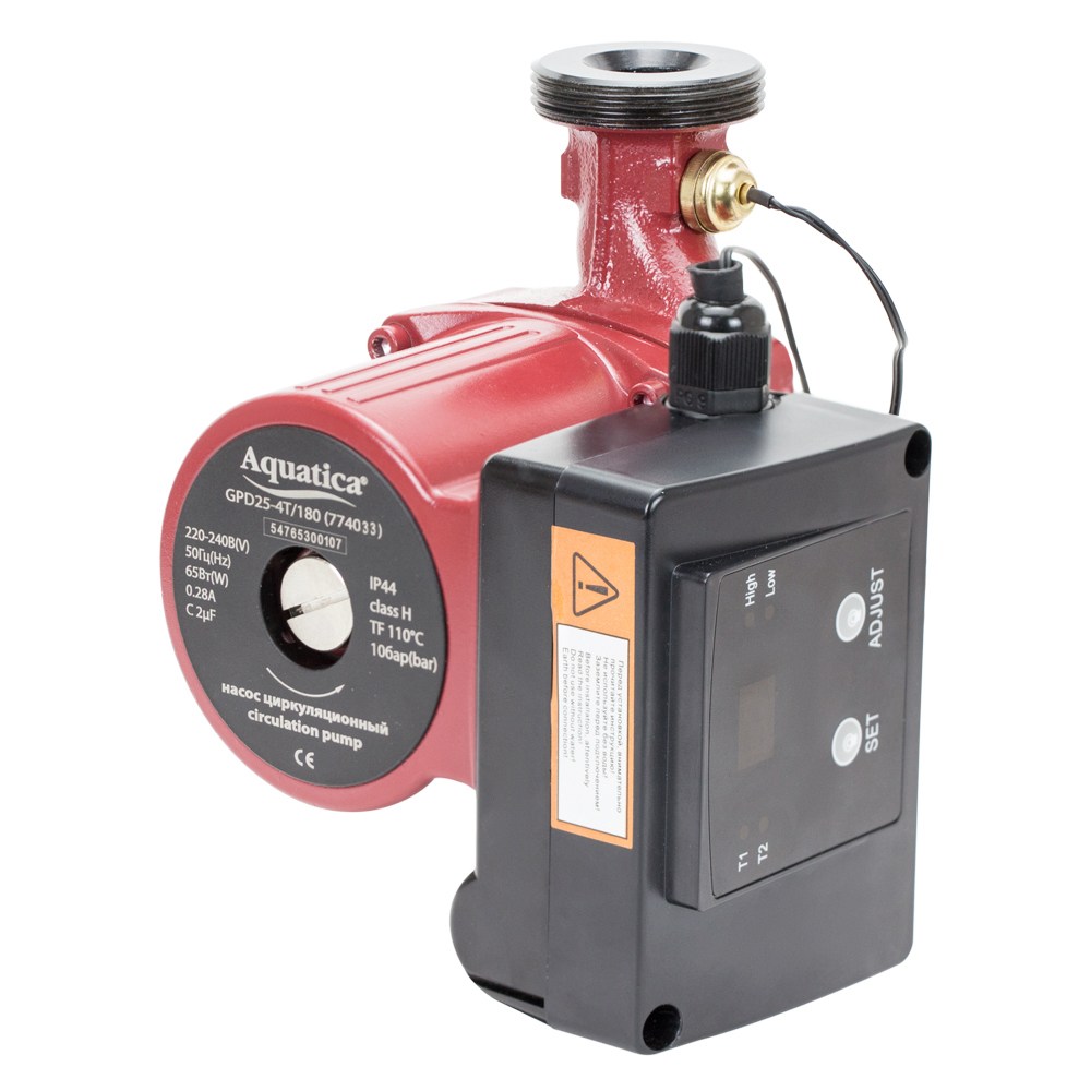 Насос циркуляційний Aquatica з термодатчиком 100Вт Hmax 6м Qmax 75л/хв Ø1 1/2" 130мм + гайки Ø1"