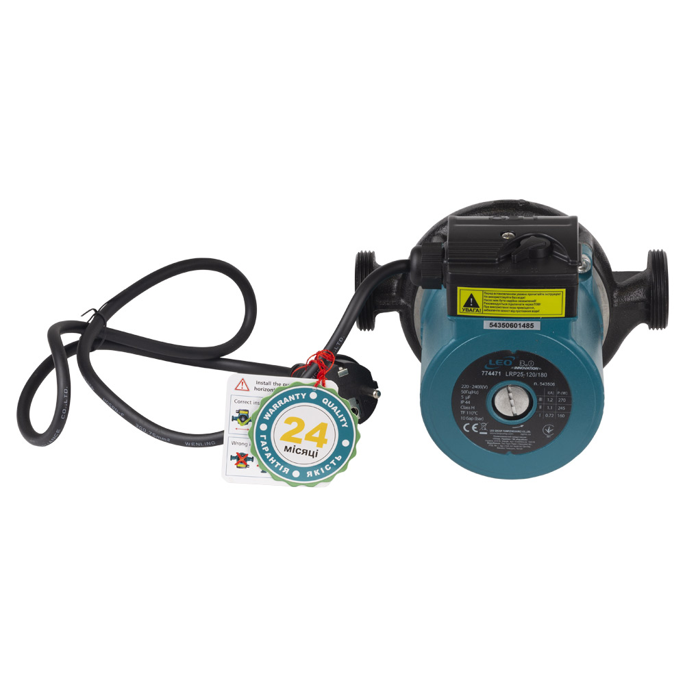 Насос циркуляційний Leo 270Вт Hmax 12м Qmax 65л/хв Ø1 1/2" 180 мм + гайки Ø1" 3.0 LRP25-120/180