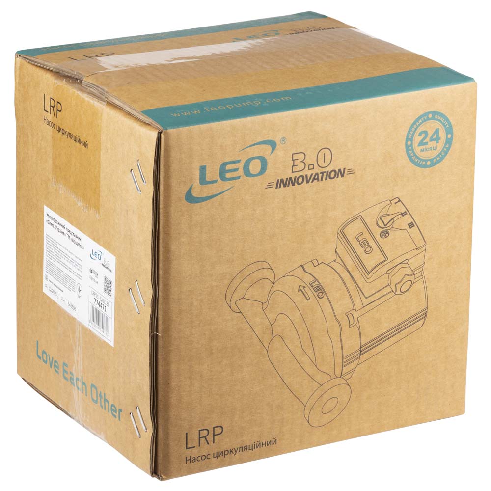 Насос циркуляційний Leo 270Вт Hmax 12м Qmax 65л/хв Ø1 1/2" 180 мм + гайки Ø1" 3.0 LRP25-120/180
