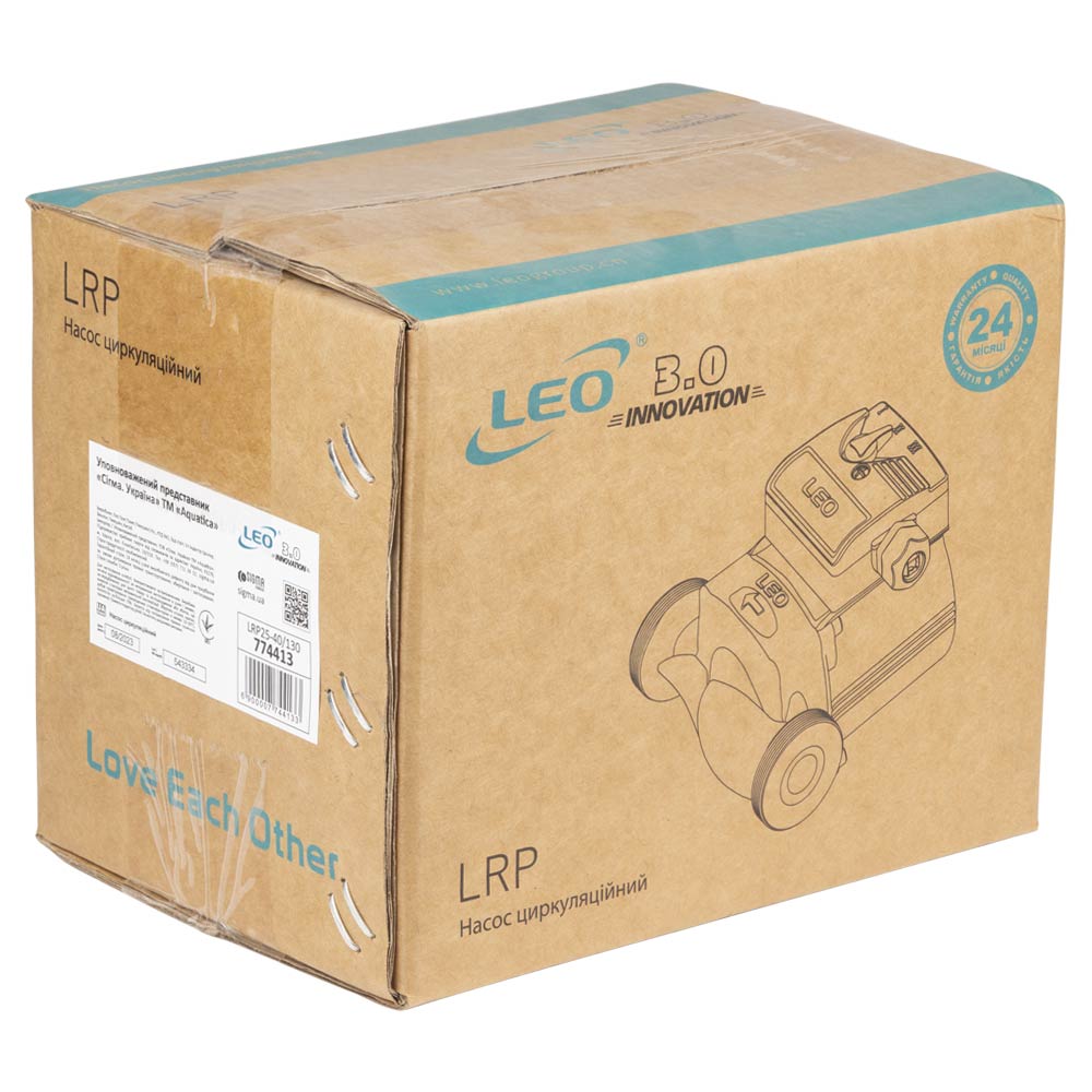 Насос циркуляційний Leo 74Вт Hmax 4м Qmax 52л/хв Ø1 1/2" 130 мм + гайки Ø1" 3.0 LRP25-40/130