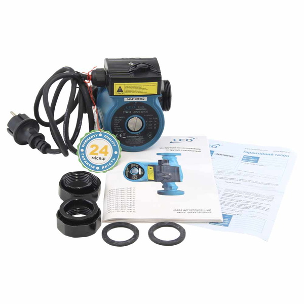 Насос циркуляційний Leo 74Вт Hmax 4м Qmax 52л/хв Ø1 1/2" 130 мм + гайки Ø1" 3.0 LRP25-40/130