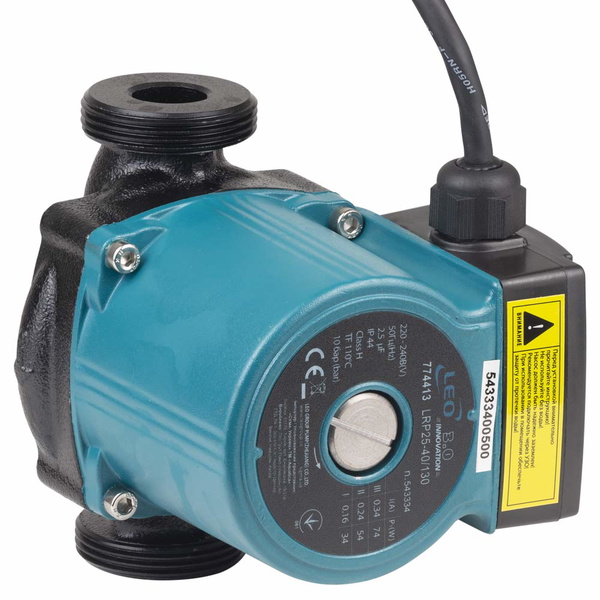 Насос циркуляційний Leo 74Вт Hmax 4м Qmax 52л/хв Ø1 1/2" 130 мм + гайки Ø1" 3.0 LRP25-40/130