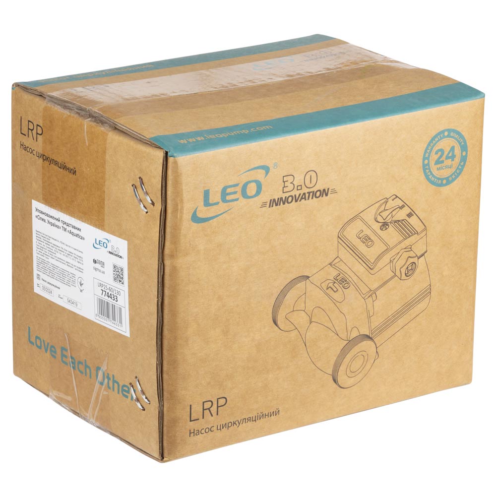 Насос циркуляційний Leo 96Вт Hmax 6м Qmax 58л/хв Ø1 1/2" 130 мм + гайки Ø1" 3.0 LRP25-60/130