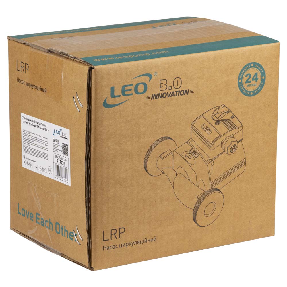 Насос циркуляційний Leo 96Вт Hmax 6м Qmax 66л/хв Ø1 1/2" 180 мм + гайки Ø1" 3.0 LRP25-60/180