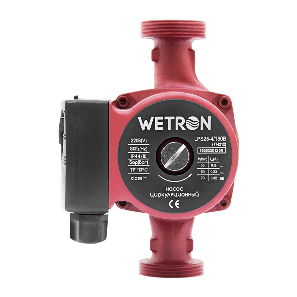 Насос циркуляційний Wetron 100Вт Hmax 6м Qmax 50л/хв Ø1 1/2" 180 мм бордо + гайки Ø1" LР525–6/180В