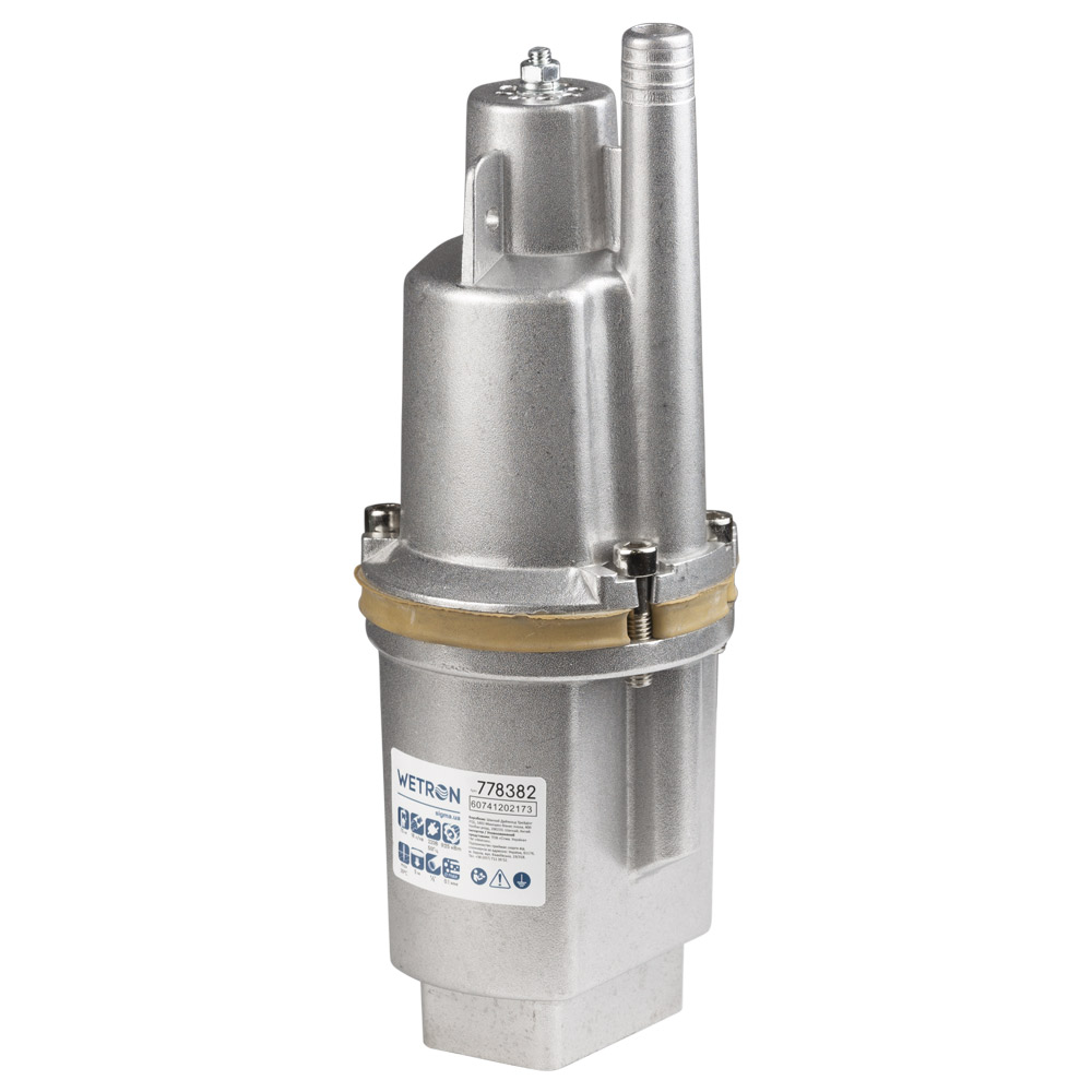 Насос Wetron вібраційний 0.25кВт H 75м Q 18л/хв Ø100мм 10м кабелю верхній вхід WVM60