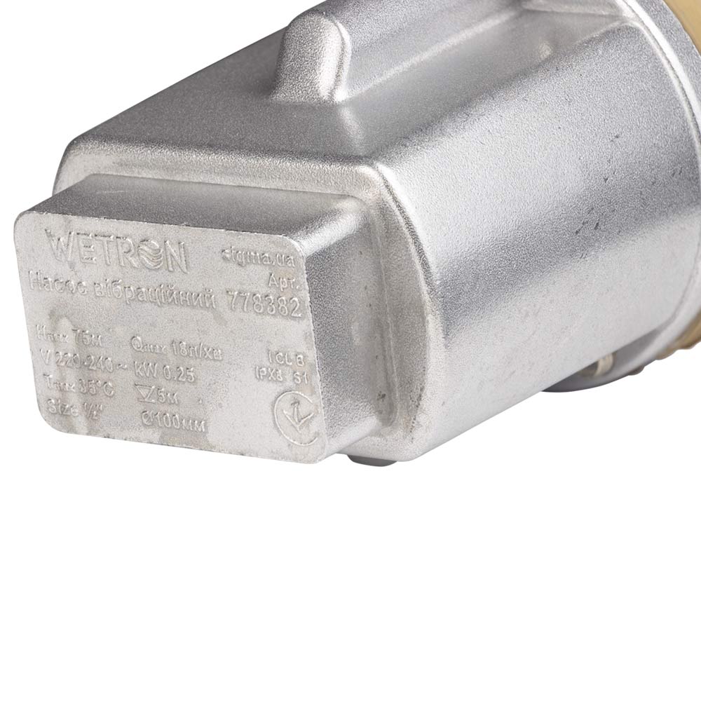 Насос Wetron вібраційний 0.25кВт H 75м Q 18л/хв Ø100мм 10м кабелю верхній вхід WVM60