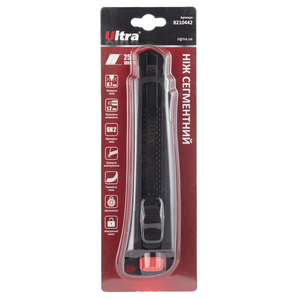 Ніж сегментний Ultro лезо 25 мм корпус ABS/TPR автоматичний замок