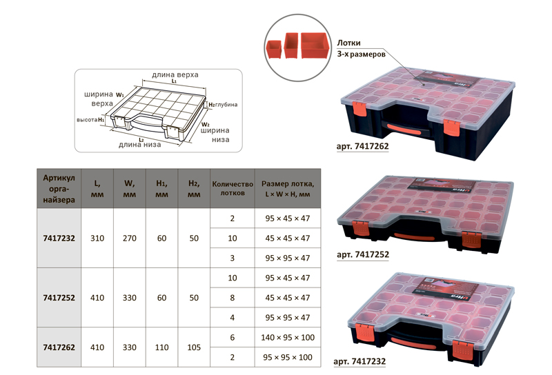 Органайзер Ultra пластиковий переставні 8 відсіків 410 х 330 х 110 мм