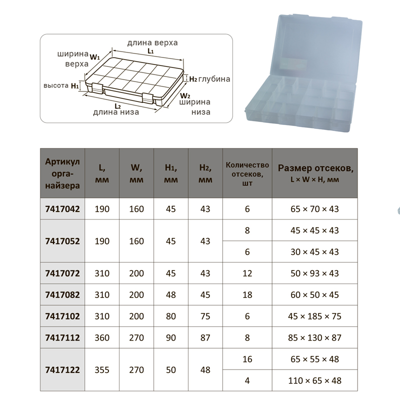 Органайзер Ultra пластиковий прозорий 20 відсіків 350 х 270 х 50 мм