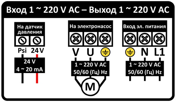 Перетворювач частоти Aquatica 1~220В x 1~220В до 2.2кВт + датчик тиску (AVF-2.2M)