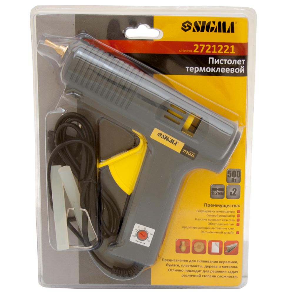 Пістолет термоклейовий Sigma з регулюванням температури (140-220°C) Ø11.2 мм 150(500) Вт