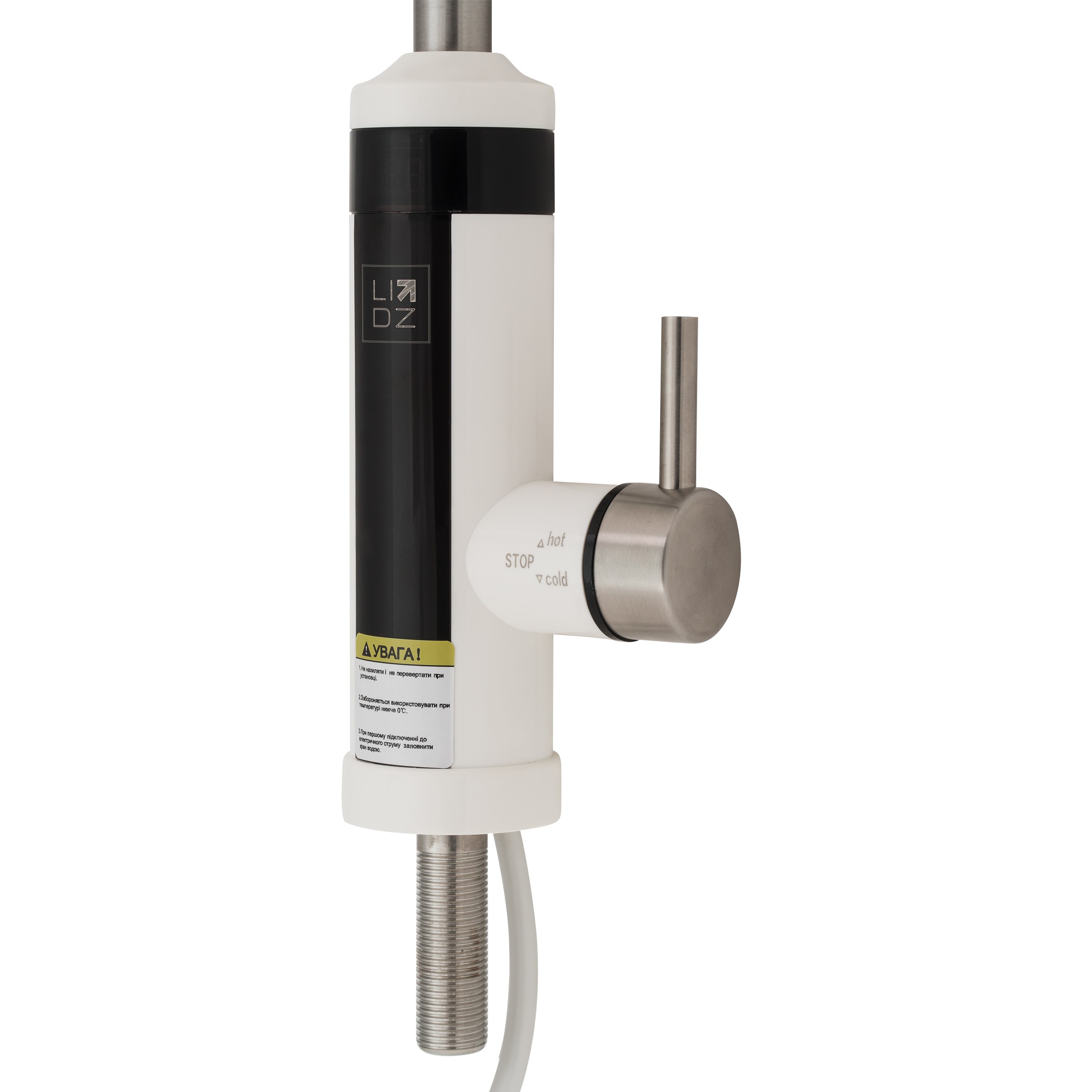 Проточний кран-водонагрівач кухонний для кухні Lidz Warm 059 White / Nickel (LDWAR059WNK35878)