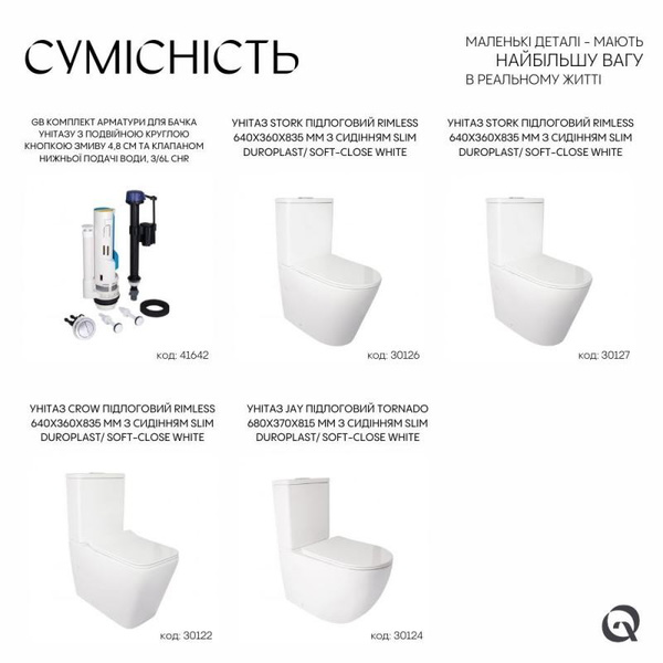 Комплект арматури для бачка унітаза Qtap GB із подвійною круглою кнопкою змиву 4,8 см і клапаном нижнього подавання води, 3/6L CHR
