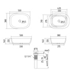 Раковина накладна Qtap Cardinal 500 x 380 x 140 мм, Stone grey, прямокутна, з донним клапаном (QTCAR188SG49824)