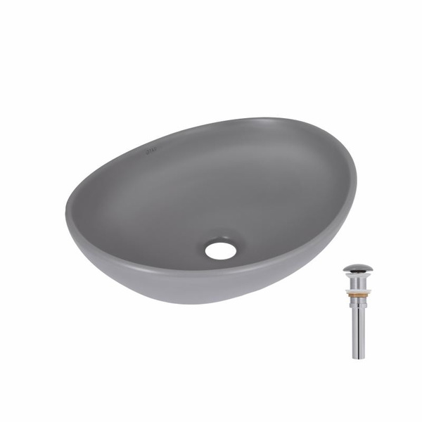 Раковина накладна Qtap Dove 415 x 340 x 140 мм, Stone grey, овальна, з донним клапаном (QTDOV188SG49783)
