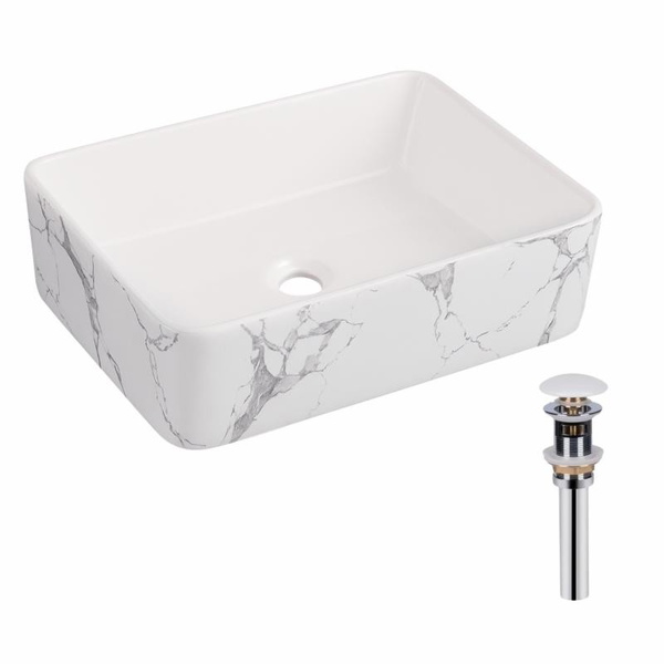 Раковина накладна, прямокутна, з донним клапаном Qtap Tern 480 x 370 x 135 мм, Marble (QT17116069MR)
