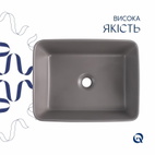 Раковина накладна, прямокутна, з донним клапаном Qtap Tern 480 x 370 x 135 мм, Stone grey (QT17116069SG)
