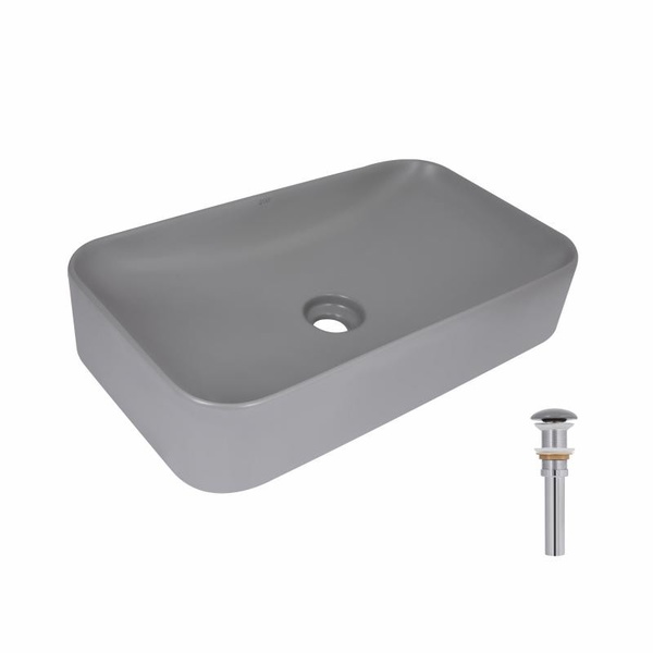 Раковина накладна Qtap Tern 610 x 350 x 135 мм, Stone grey, прямокутна, з донним клапаном (QTTER188SG49789)