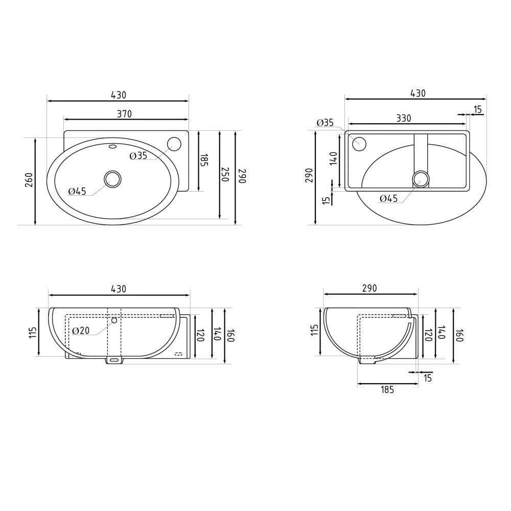 Раковина Qtap Leo права 430x285x160 White (QT11111008RW)