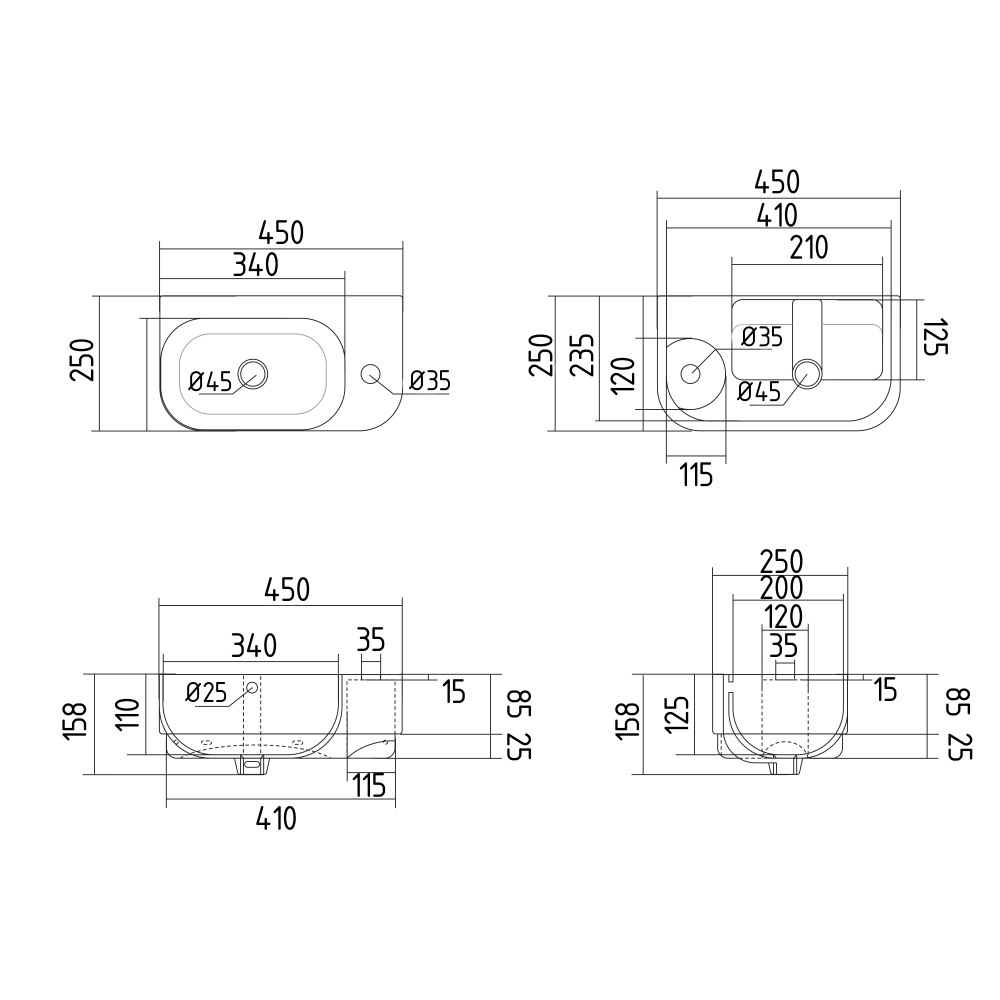 Раковина Qtap Tern права 450х250х158 White (QT1711H02RW)