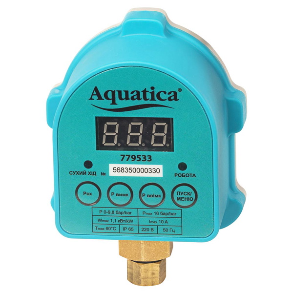 Реле тиску Aquatica електронне 1.1кВт Ø1/4" із захистом сухого ходу
