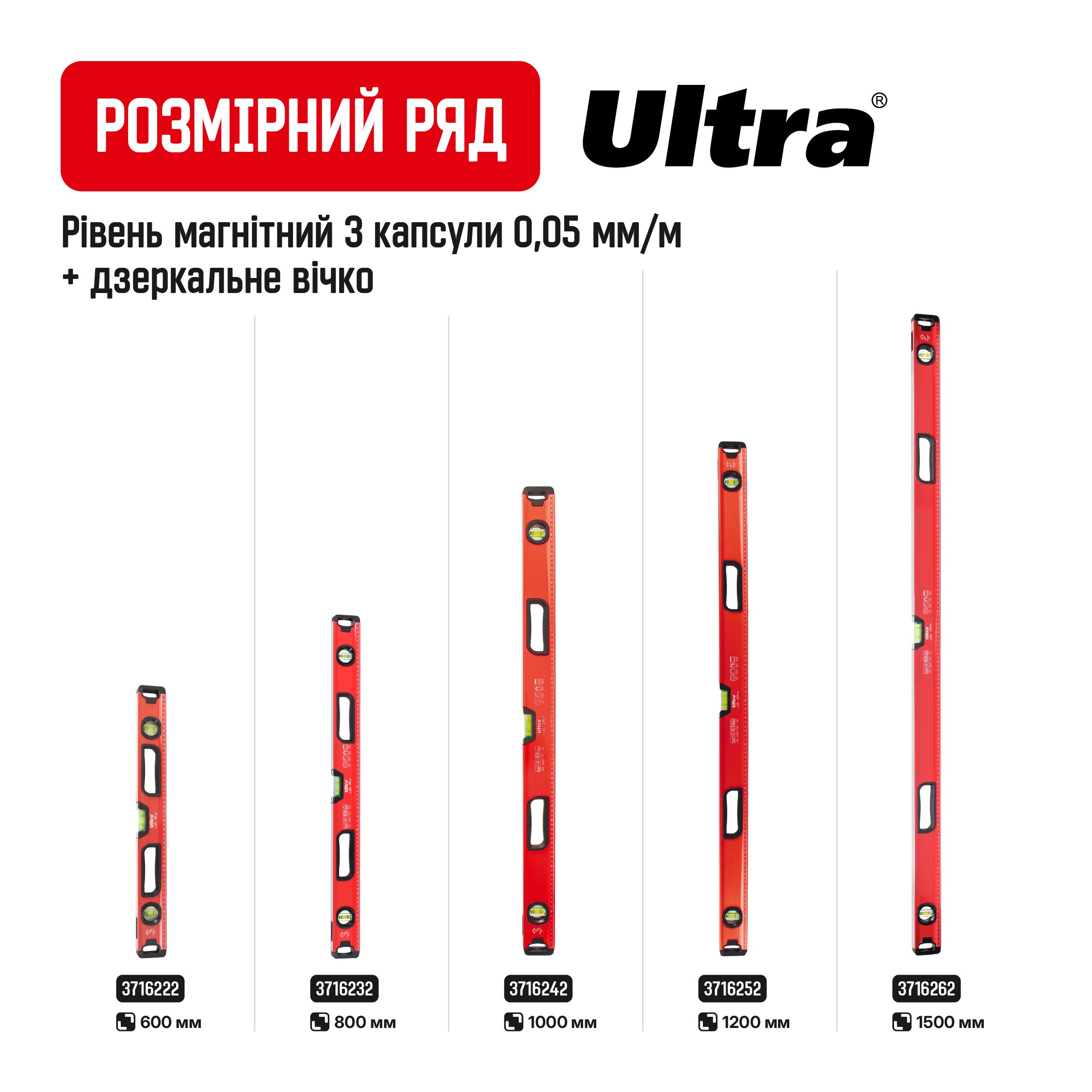 Уровень магнитный Ultra 3 капсулы + зеркальный глазок 2 рукоятки 60 см