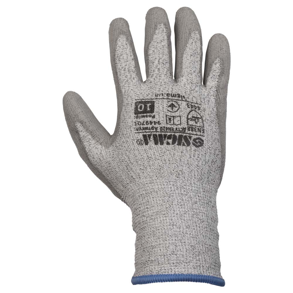 Перчатки Sigma трикотажные Антипорез с частичным ПУ покрытием р10 (серый-манжет) КРАТНО 12 парам