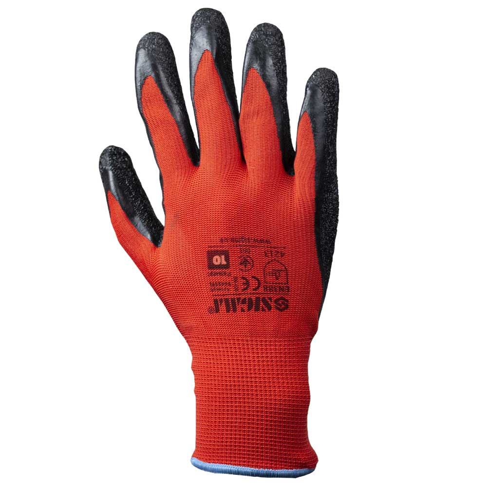 Рукавички Sigma трикотажні з частковим латексним спіненим покриттям р10 (чорні, манжет)