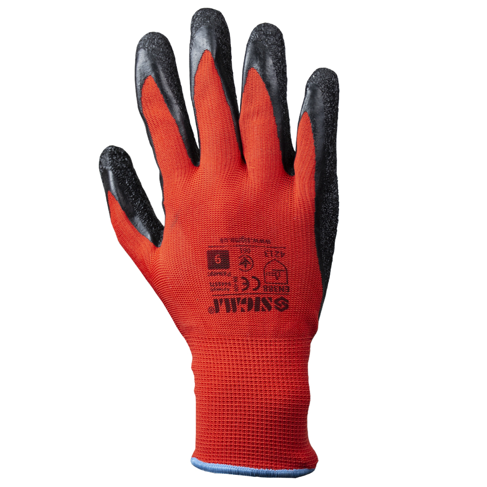 Перчатки Sigma трикотажные с частичным вспененным латексным покрытием р9 (черные, манжет)