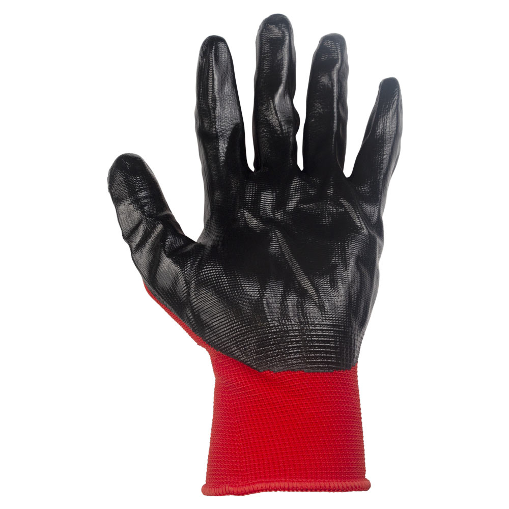 Рукавички Sigma трикотажні з частковим нітриловим покриттям р10 (червоно-чорні манжет) КРАТНО 12 парам