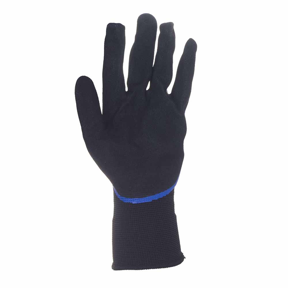 Рукавички Sigma трикотажні з подвійним нітриловим покриттям р10 (синьо-чорні, манжет)