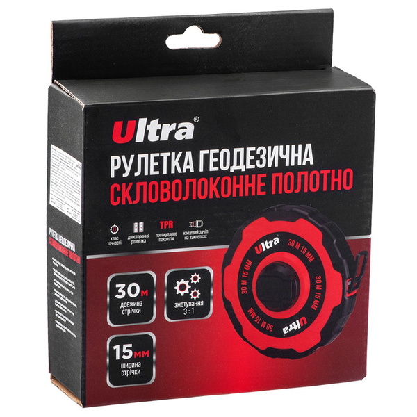 Рулетка геодезическая Ultra закрытый корпус стекловолоконное полотно 30 м х 15 мм