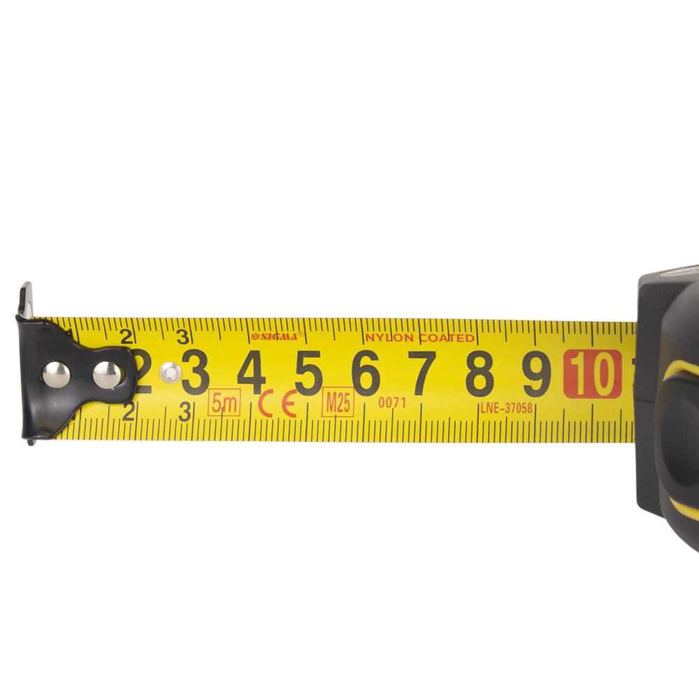 Рулетка Sigma ClickLock магнітна обгумована нейлонове покриття автостоп 5 м х 25 мм