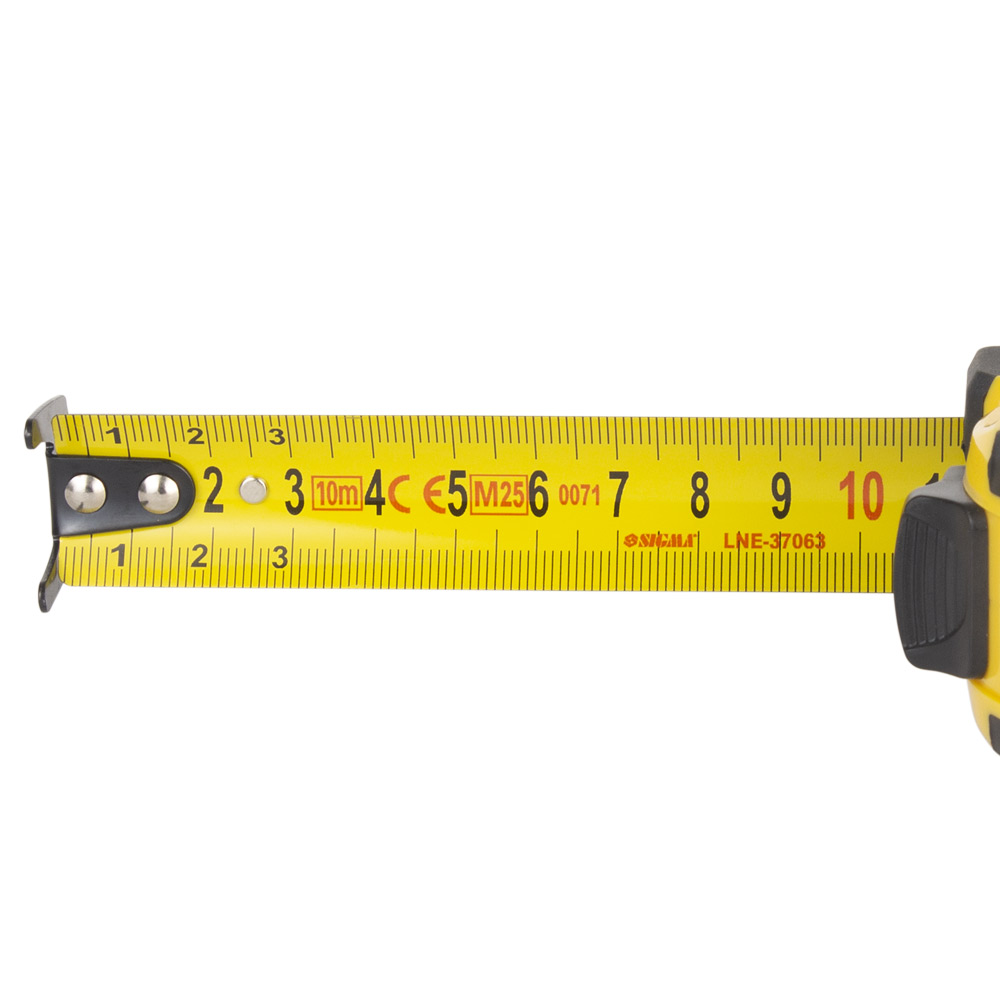 Рулетка Sigma Compact обгумована двостороннє полотно/зачіп 10 м х 25 мм