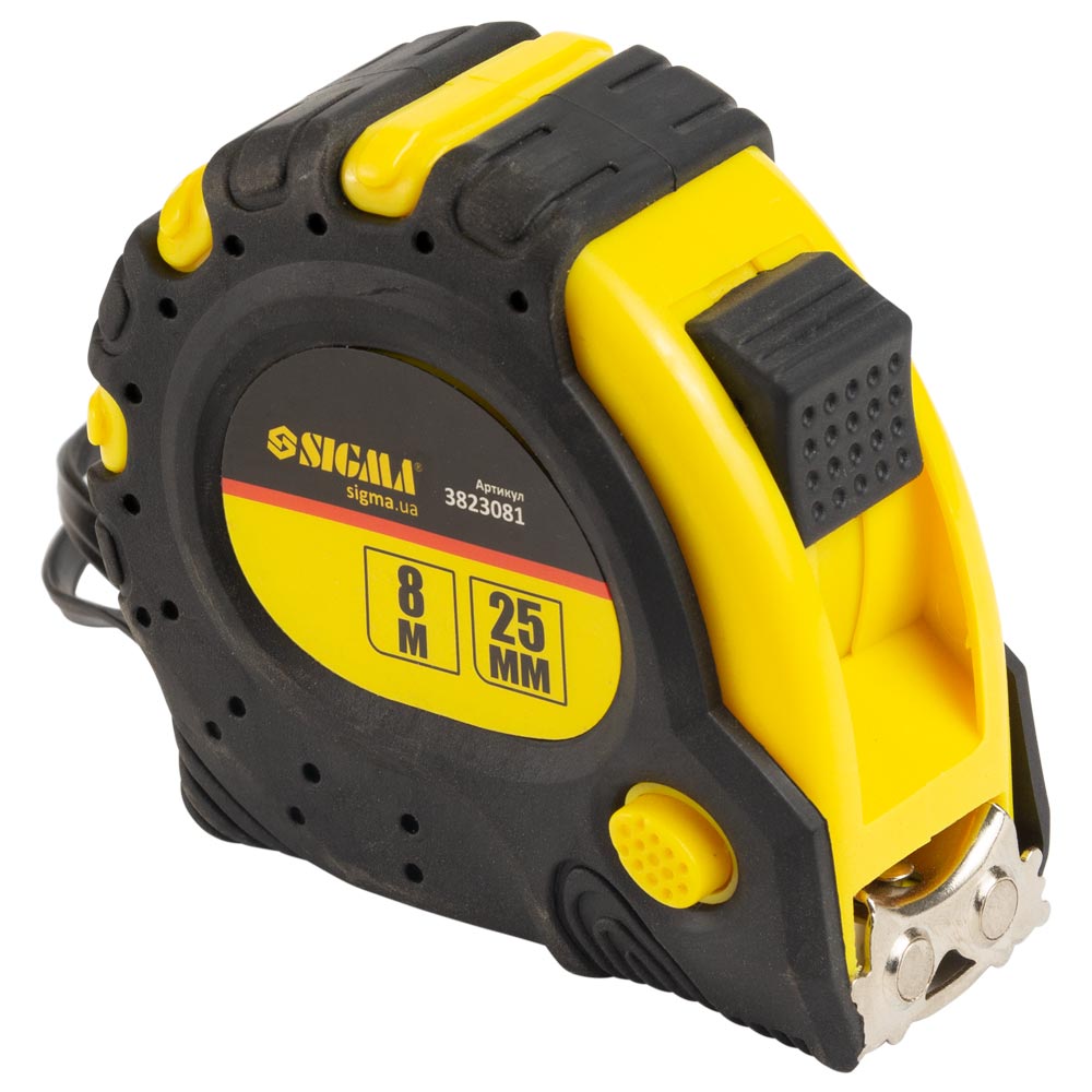 Рулетка Sigma магнітна фіксатор + гальмо 8 м × 25 мм