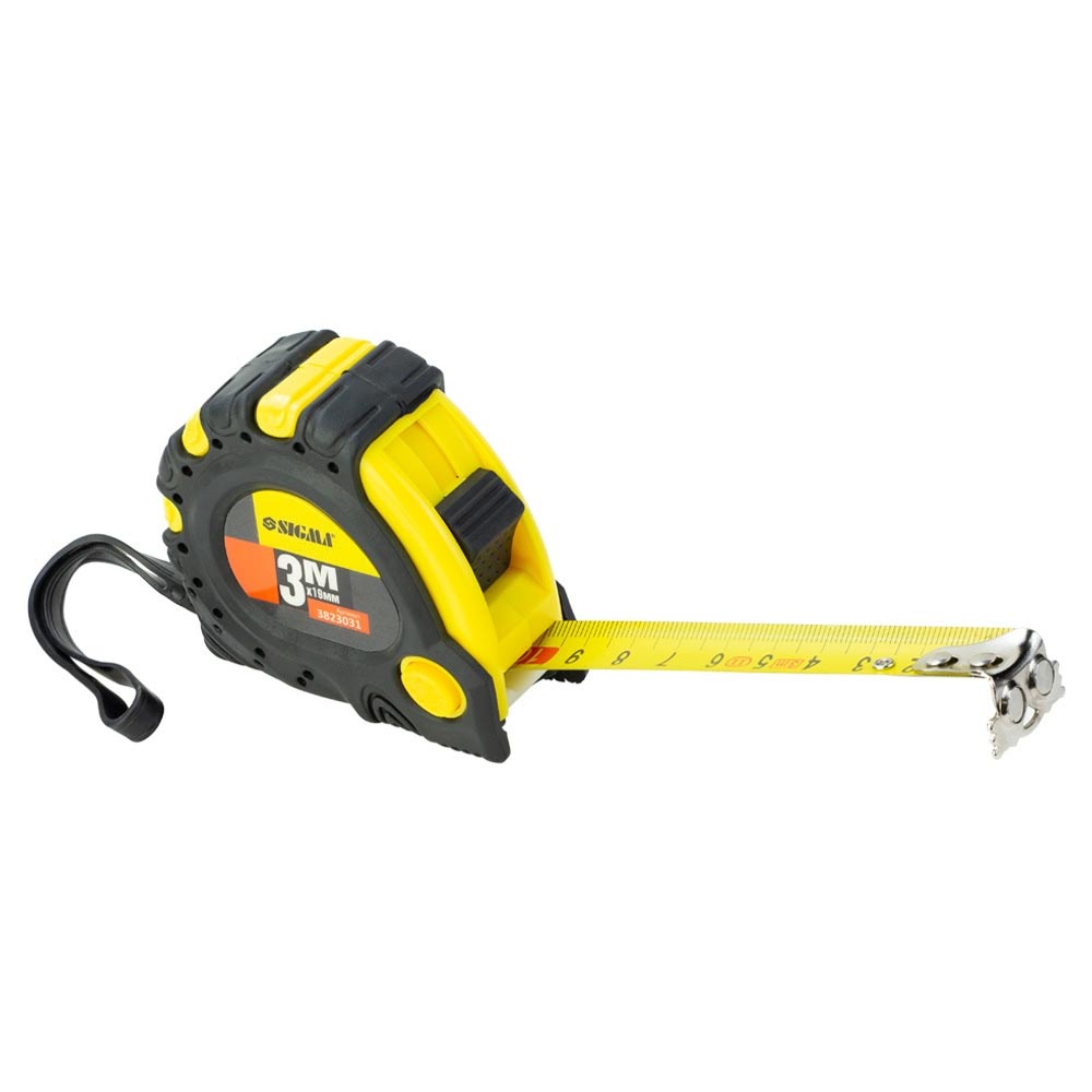 Рулетка Sigma магнітна обрезинена JT фіксатор + гальмо 3 м × 19 мм