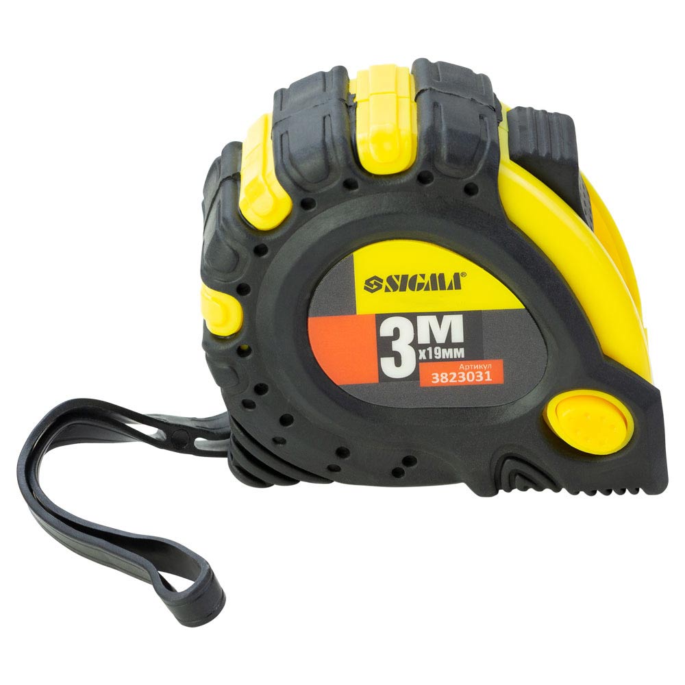 Рулетка Sigma магнітна обрезинена JT фіксатор + гальмо 3 м × 19 мм