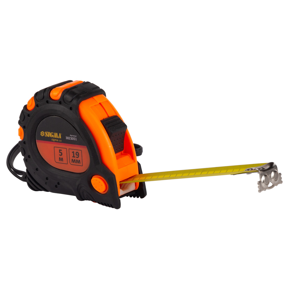 Рулетка Sigma магнитная обрезиненная JT фиксатор + тормоз 5 м х 19 мм