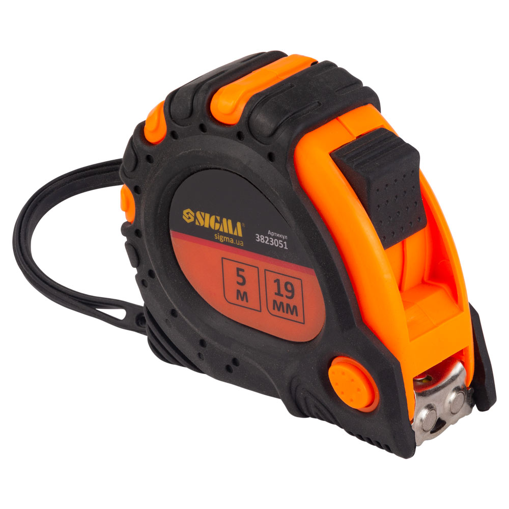 Рулетка Sigma магнитная обрезиненная JT фиксатор + тормоз 5 м х 19 мм