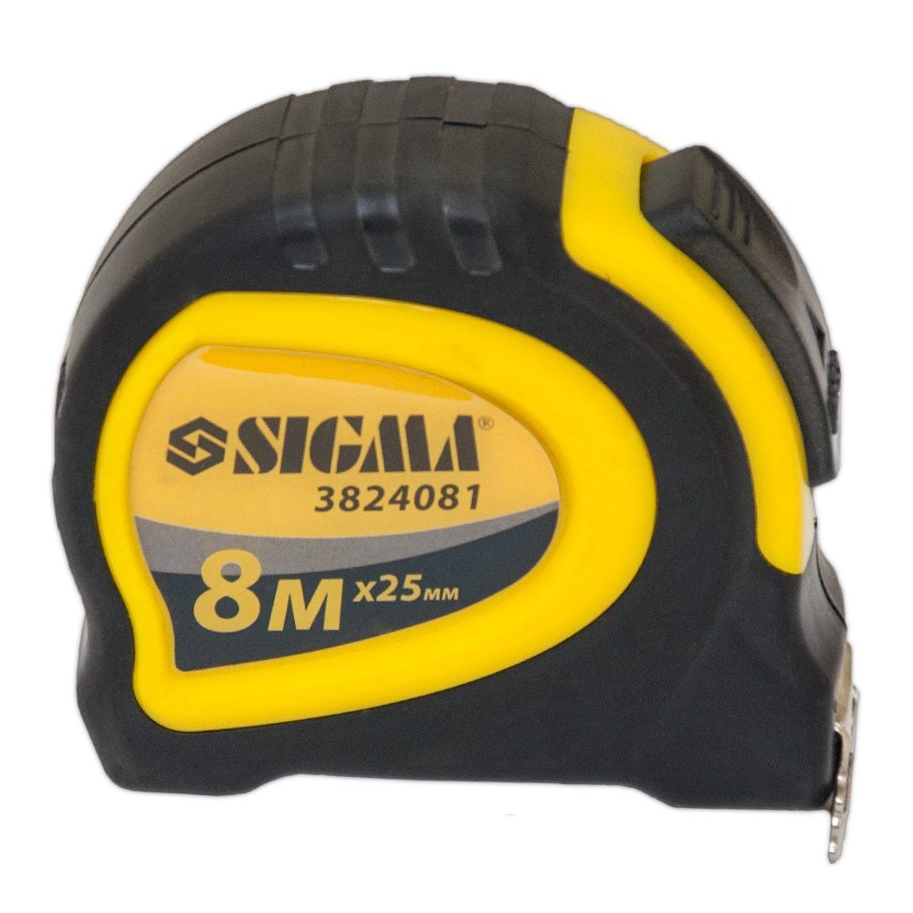 Рулетка Sigma магнитная обрезиненная с автостопом 8 м х 25 мм