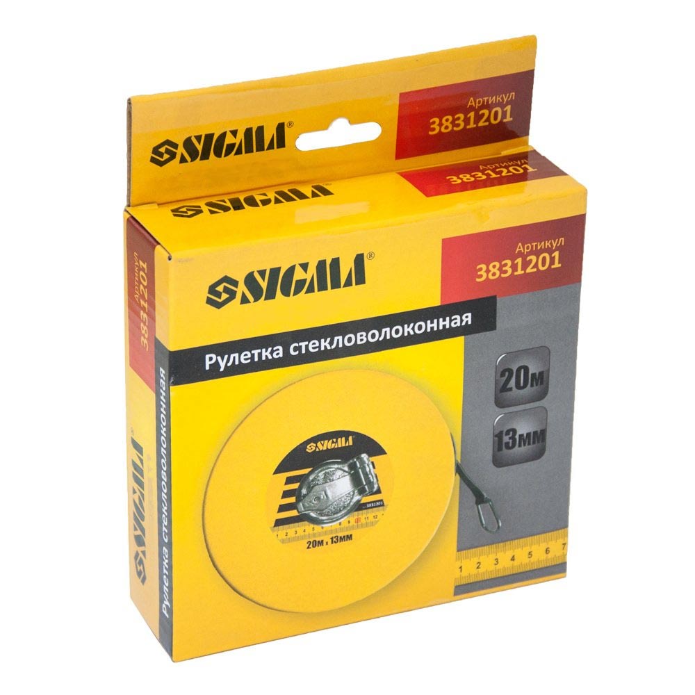 Рулетка Sigma стекловолокно 20 м х 13 мм