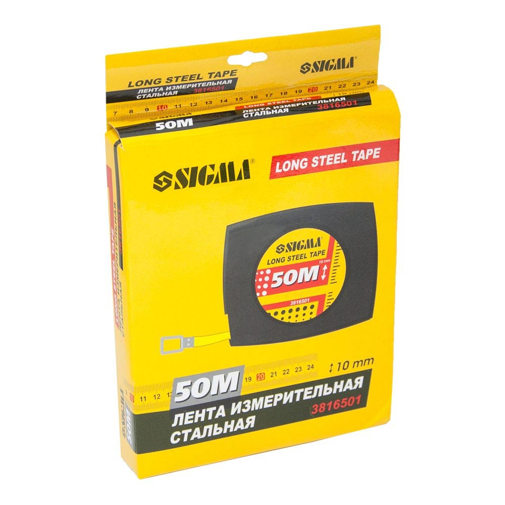 Рулетка Sigma сталева стрічка 50 м х 10 мм (чорна)